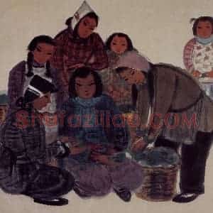 50年代 林风眠《农妇(市场)》国画人物作品图片赏析