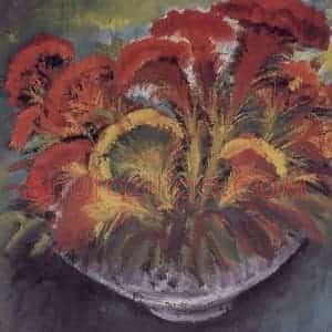 1961年 林风眠《鸡冠花》国画花鸟作品图片赏析