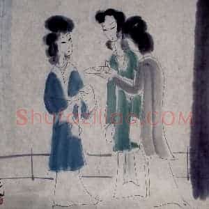 40年代 林风眠《三姐妹》国画人物作品图片赏析