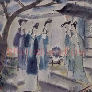 40年代 林风眠《游园》国画人物作品图片赏析