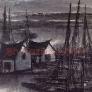50年代 林风眠《渔村》国画山水作品图片赏析