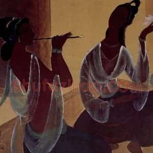 50年代 林风眠《伎乐》国画人物作品图片赏析