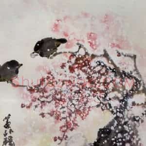 1993年 高冠华《一天飞雪落纷纷》国画花鸟作品图片赏析