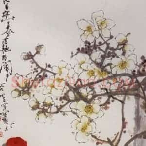 1994年 高冠华《春风浓艳倚阑干》国画花鸟作品图片赏析