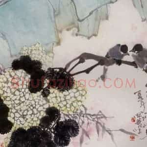 1995年 高冠华《雨余啼鸟隔纱窗》国画花鸟作品图片赏析