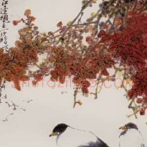 1995年 高冠华《江边秋色一沙鸥》国画花鸟作品图片赏析