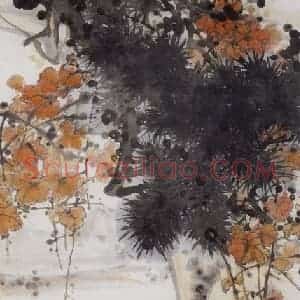 1980年 高冠华《江干小憩夕阳西》国画花鸟作品图片赏析