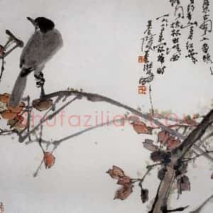 1982年 高冠华《落木萧萧入画题》国画花鸟作品图片赏析