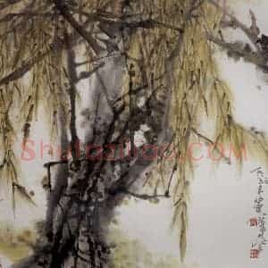 1986年 高冠华《柳蝉》国画花鸟作品图片赏析
