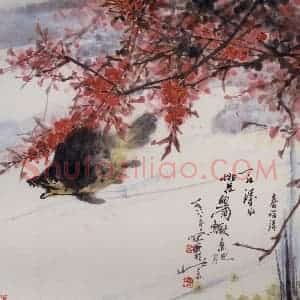 1988年 高冠华《桃花细雨鳜鱼肥》国画花鸟作品图片赏析