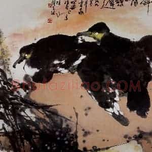1990年 高冠华《江上斜阳小憩迟》国画花鸟作品图片赏析