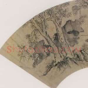 明代 周之冕《梧石芙蓉图》国画山水作品图片赏析