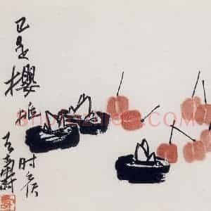 1959年 潘天寿《樱桃时候》国画花鸟作品图片赏析