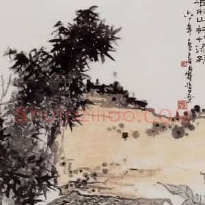1960年 潘天寿《堪欣山社竹添孙图轴》国画山水作品图片赏析