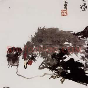 1961年 潘天寿《抱雏图轴》国画花鸟作品图片赏析
