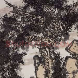 1964年 潘天寿《暮色劲松图轴》国画山水作品图片赏析