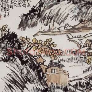 1931年 潘天寿《霜天暮钟图》国画山水作品图片赏析