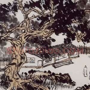 1928-37年之间 潘天寿《柏园高士图》国画山水作品图片赏析