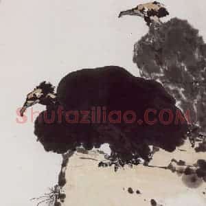 1954年 潘天寿《小憩图轴》国画花鸟作品图片赏析