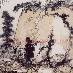 1955年 潘天寿《梅雨初晴图轴》国画山水作品图片赏析