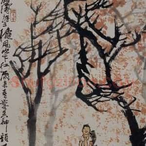 1980年 李可染《霜叶红雨图》国画综合作品图片赏析