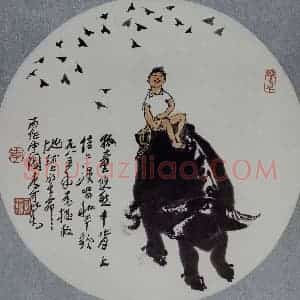 1985年 李可染《信口漫唱和平歌(圆光)》国画综合作品图片赏析