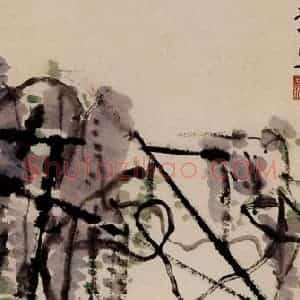 1947年 李可染《藤架美人》国画人物作品图片赏析