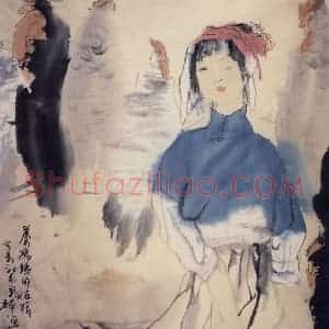 1990年 刘国辉《养鸡姑娘》国画人物作品图片赏析