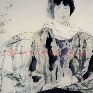 1991年 刘国辉《绿梅》国画人物作品图片赏析