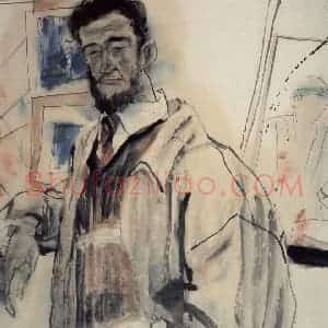 1991年 刘国辉《留胡子的青年》国画人物作品图片赏析