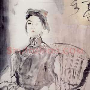 1990年 刘国辉《穿民族服装的模特儿》国画人物作品图片赏析