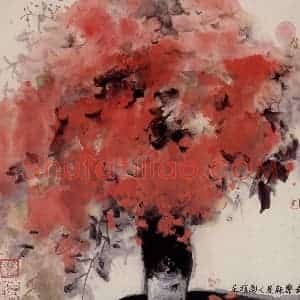1988年 刘国辉《落霞》国画花鸟作品图片赏析