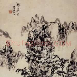 黄宾虹《秋山萧寺》国画山水作品图片赏析