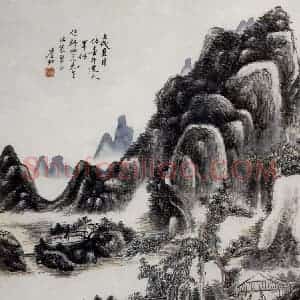 黄宾虹《仿墨井道人笔意》国画山水作品图片赏析