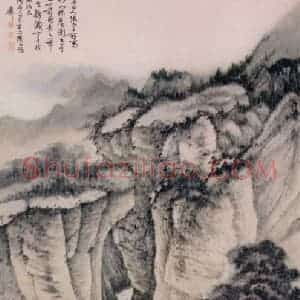 近现代 张大千《秋山林屋图》国画山水作品图片赏析