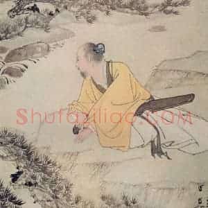 近现代 张大千《松下抱琴》国画人物作品图片赏析