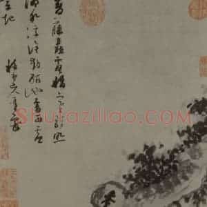 元代 吴镇《松石图轴》国画花鸟作品图片赏析