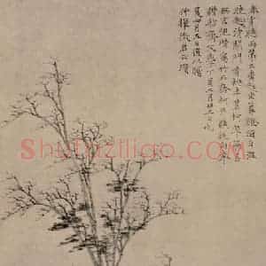 元代 倪瓒《竹石乔柯图轴》国画花鸟作品图片赏析
