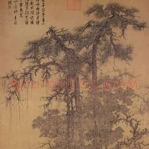 元代 唐棣《霜浦归渔图》国画山水作品图片赏析