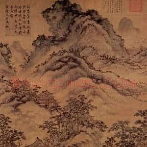 元代 陆广《仙山楼观》国画山水作品图片赏析