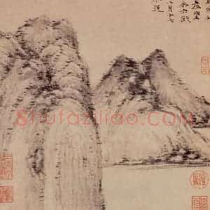 元代 倪瓒《江岸望山图》国画山水作品图片赏析