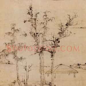 元代 倪瓒《江岸望山图》国画山水作品图片赏析