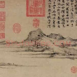 元代 倪瓒《紫芝山房图》国画山水作品图片赏析