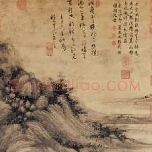 元代 吴镇《洞庭鱼隐》国画山水作品图片赏析