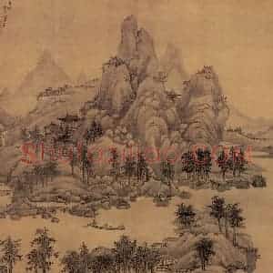 元代 吴镇《清江春晚》国画山水作品图片赏析