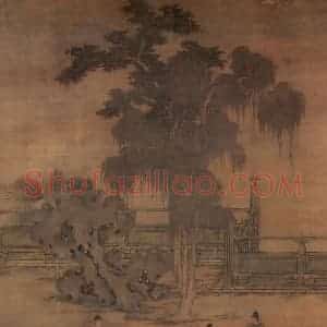五代梁 赵岩《八逹春游》国画人物作品图片赏析