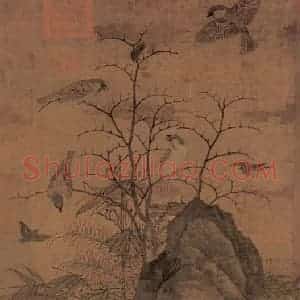 宋代 黄居采《山鹧棘雀图》国画花鸟作品图片赏析