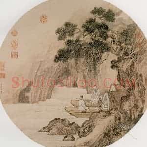 清代 金廷标《仙舟笛韵》国画山水作品图片赏析