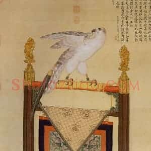 清代 艾启蒙《画土尔扈特白鹰》国画花鸟作品图片赏析