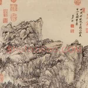 清代 王原祁《仿王蒙夏日山居图》国画山水作品图片赏析